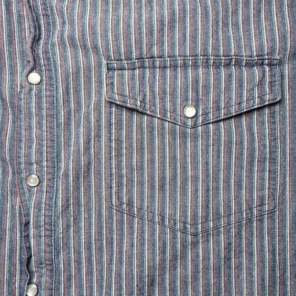 Western Plains Striped Pearl Snap Shirt Striped Long Sleeve Large - Picture 4 of 8